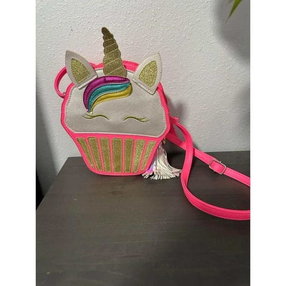 Kids Unicorn Cupcake Crossbody‎ Purse Bag Pink Gold Glitter Sparkle
